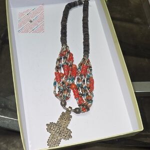 Multicolor Beaded Necklace with Cross Pendant